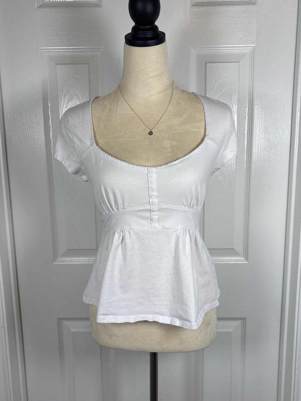Scoop Neck White Peplum Blouse -Feminine Romantic Coquette CottageCore